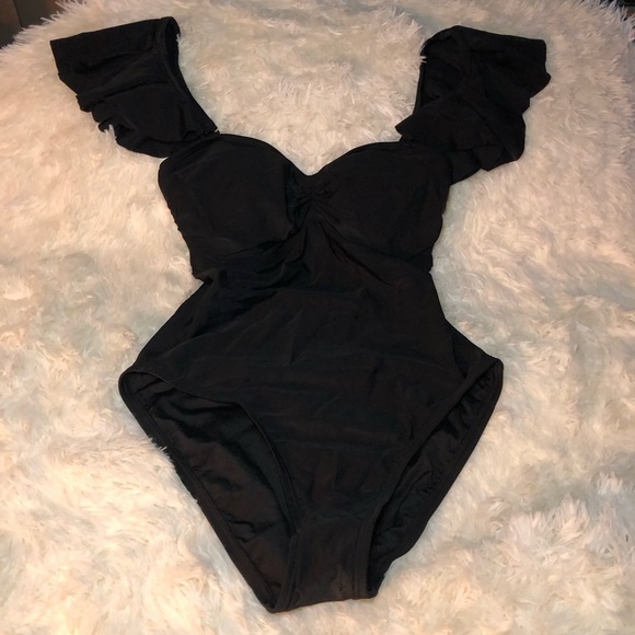 VENUS Black Ruffled One Piece Swimsuit size 4 - Picture 3 of 14